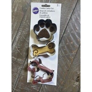 Wilton Cookie Cutter: Metal 3-PC Cookie Cutter Set Paw Print, Bone & Dog NEW